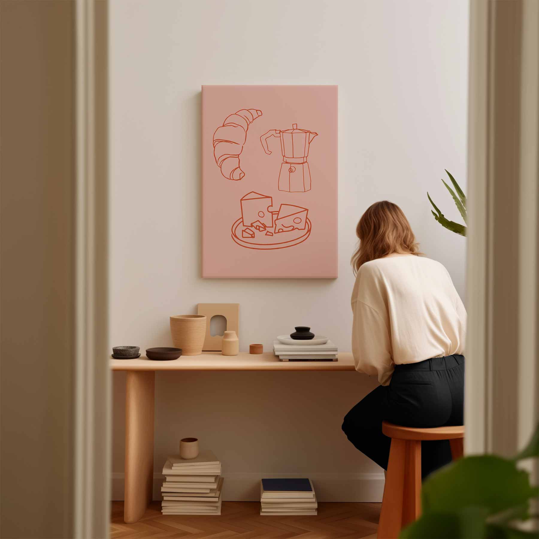 Ontbijt in Lijntekeningen Kunstwerk-canvas-dibond-plexiglas-wanddecoratie-WallArtistic
