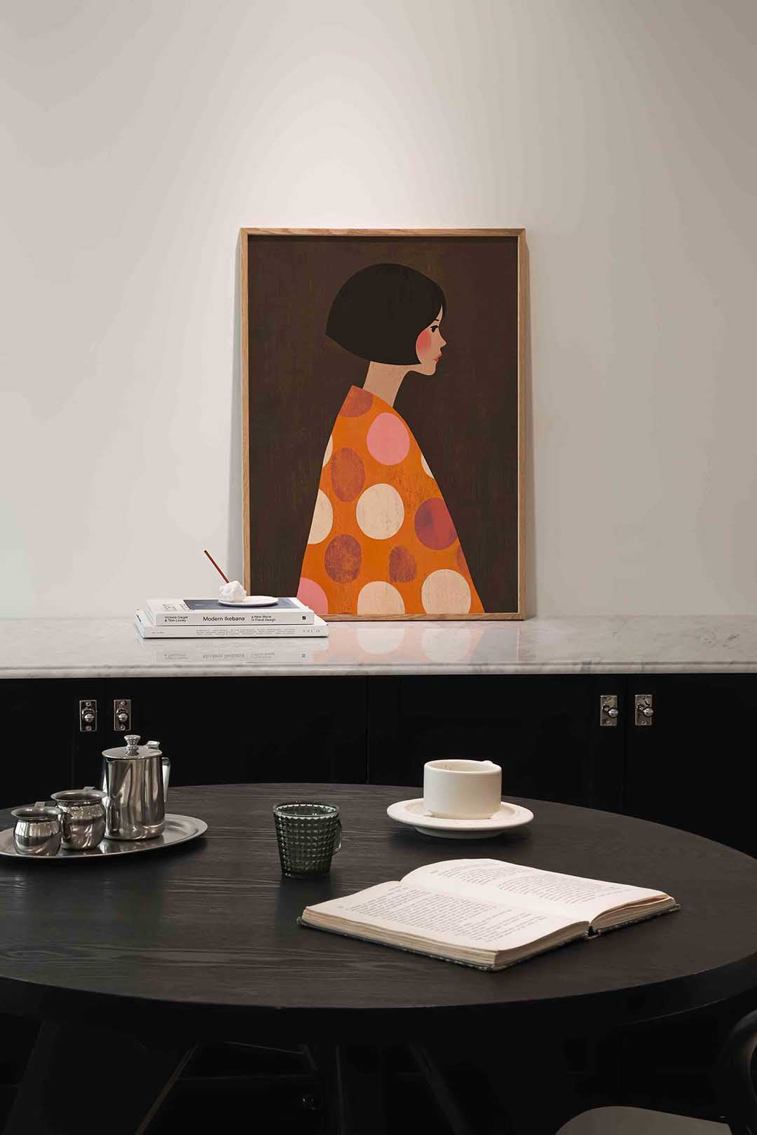 Vrouw met stippenjas Poster