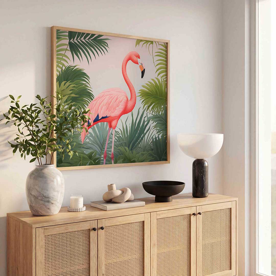 Flamingo in tropisch groen Poster