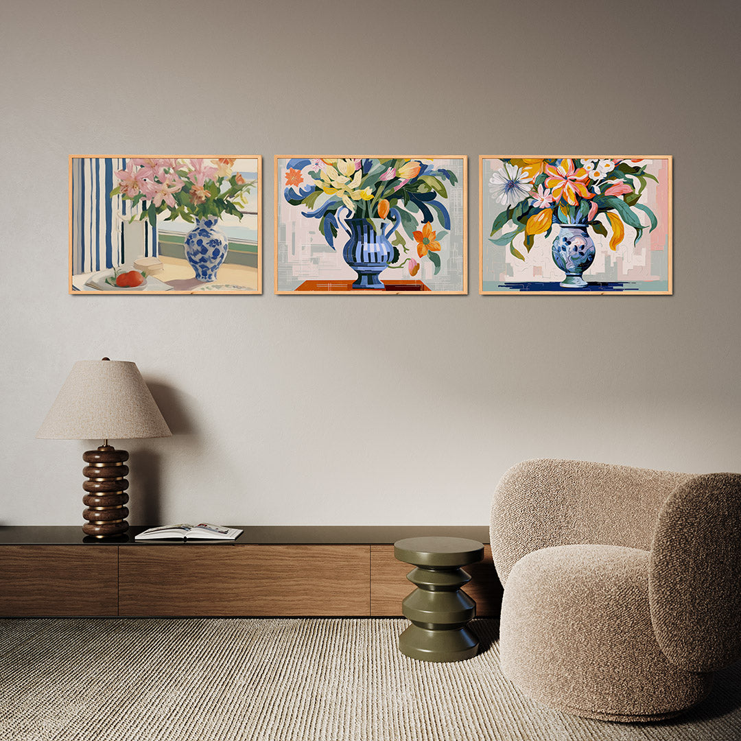 Bloemen en strepen Posterset