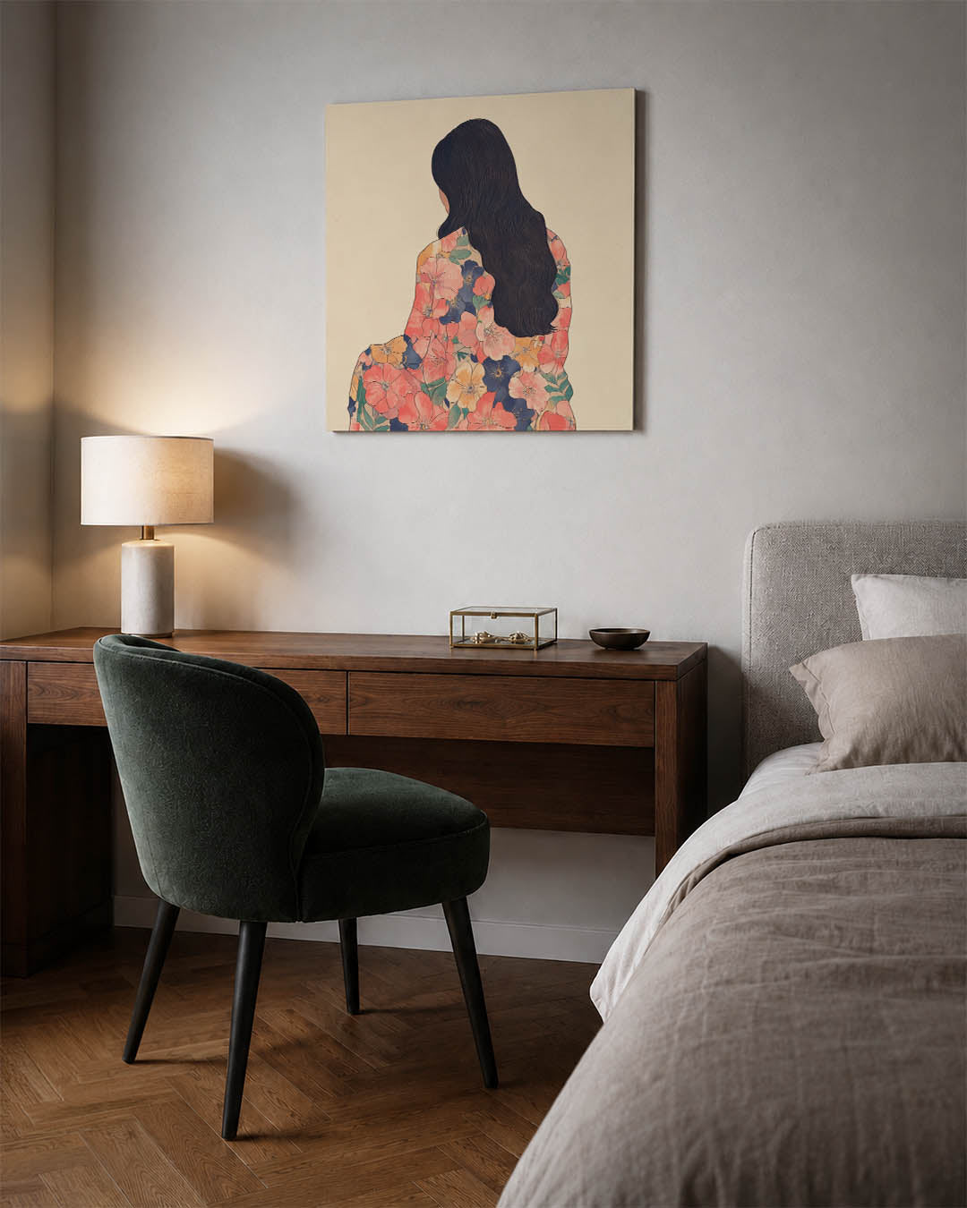 Bloemenmantel vrouw Kunstwerk
