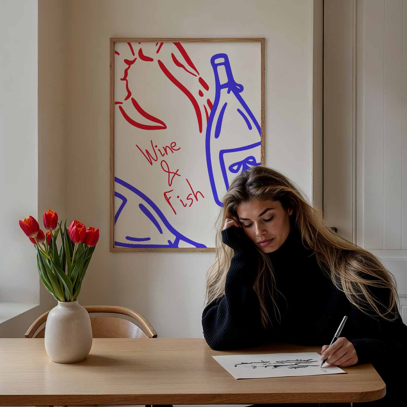 Wijn & Vis Poster-WallArtistic