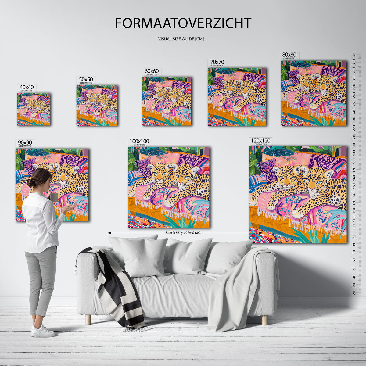 Luipaarden op kleurrijke bank Poster