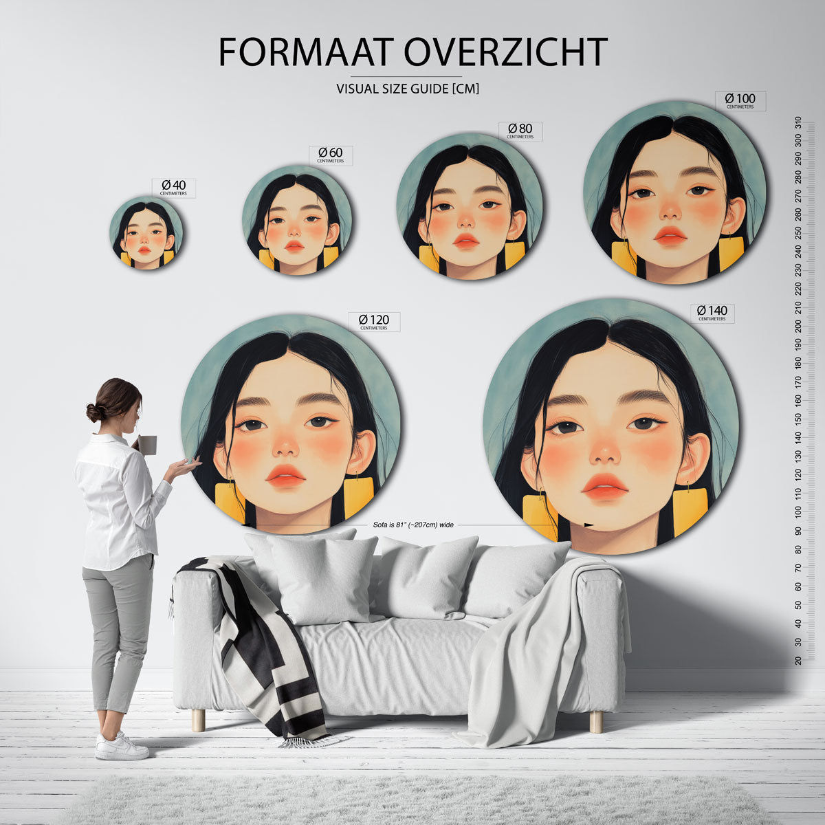 Portret met gele oorbellen Muurcirkel