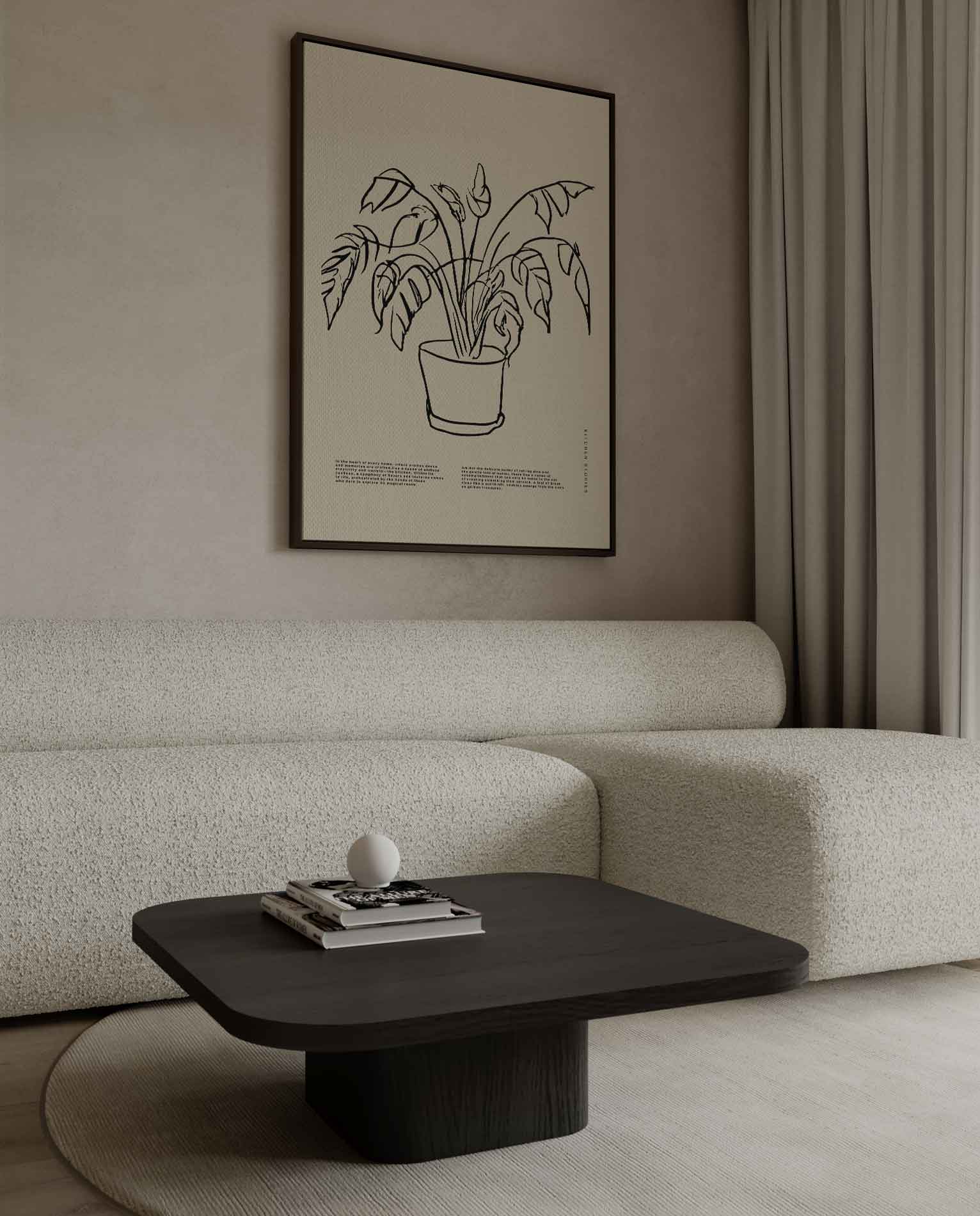 Schaduwplant in Minimalistische Lijntekening Kunstwerk-canvas-dibond-plexiglas-wanddecoratie-WallArtistic