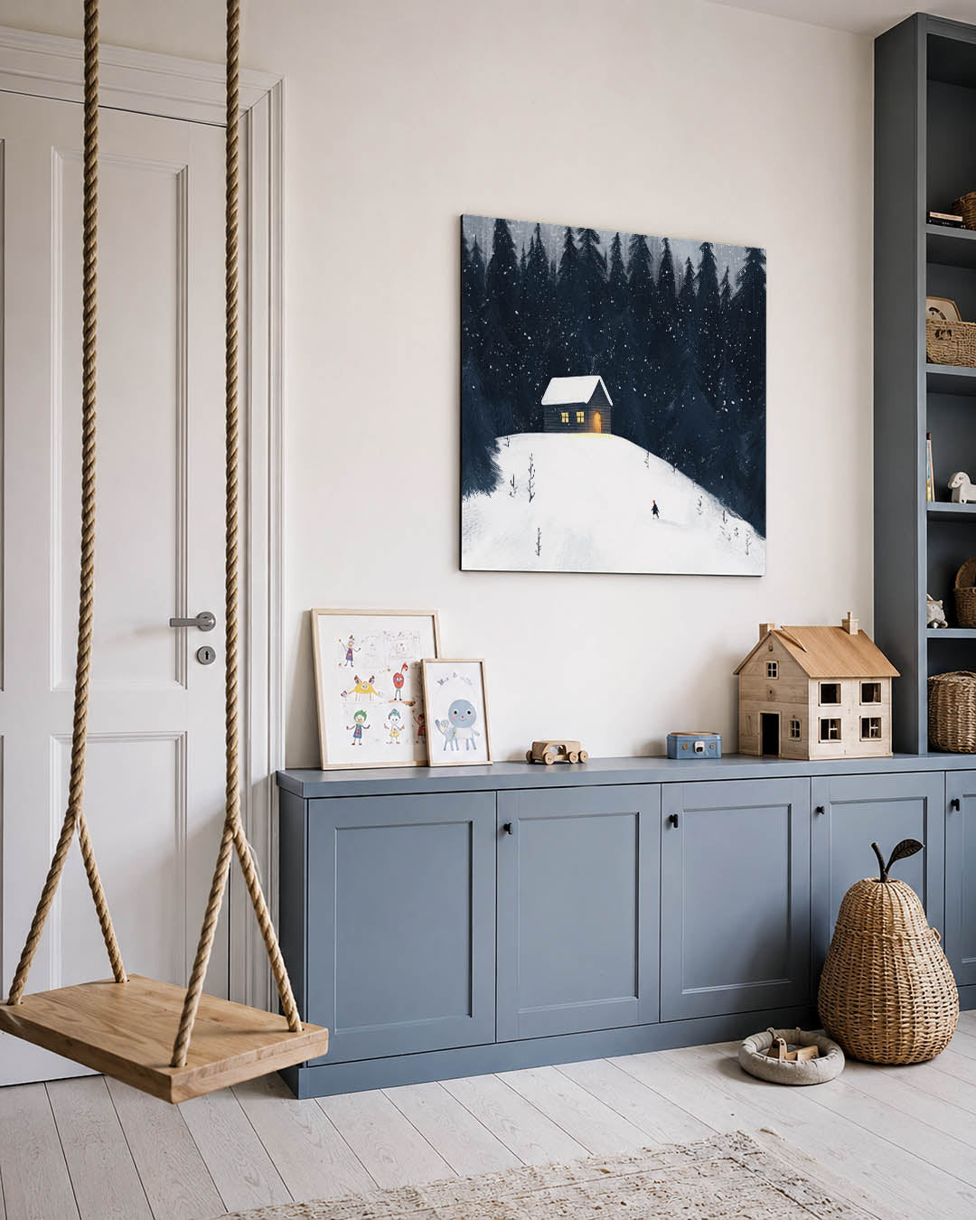 Winterlandschap met huis Kunstwerk