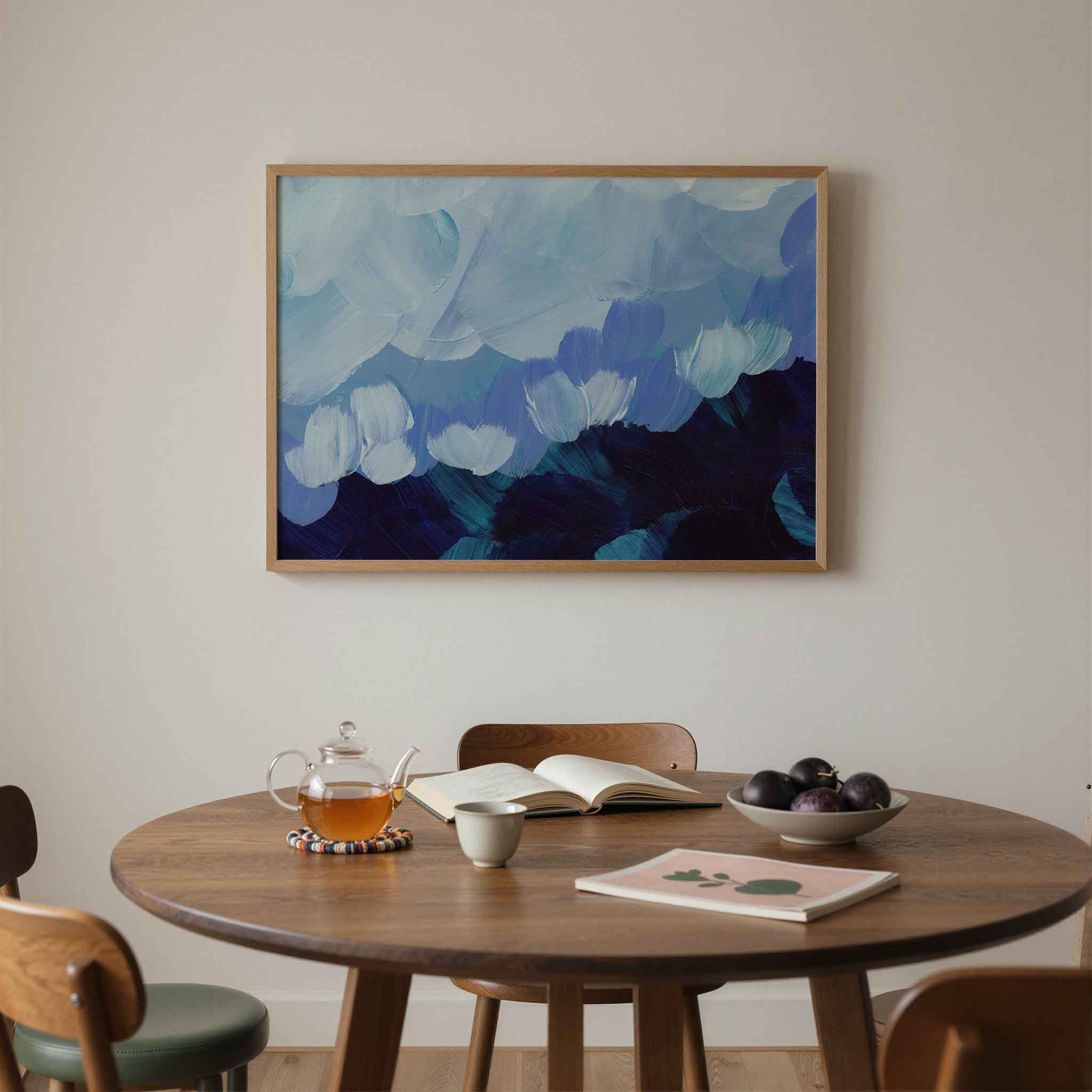 Blauwe penseelstreken Poster