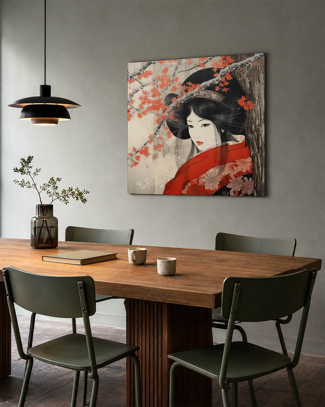 Elegante vrouw en bloesem Kunstwerk
