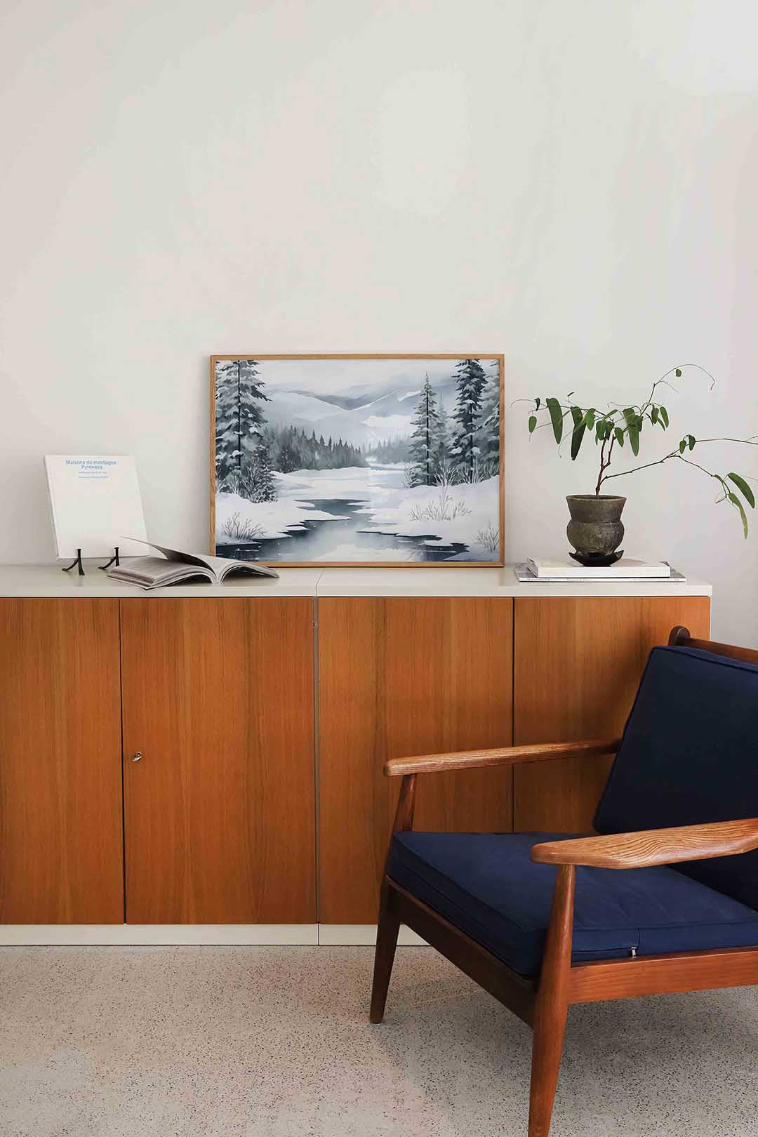Winterlandschap met besneeuwde bomen Poster