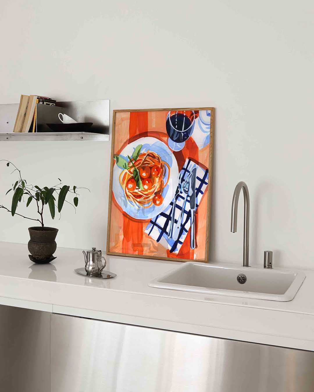 Spaghetti en wijn Poster