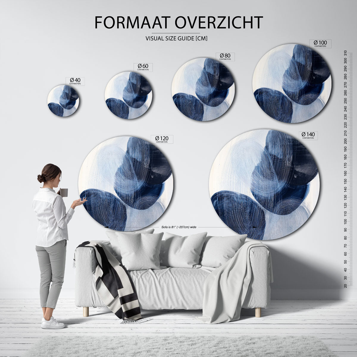 Abstracte blauwe vormen Muurcirkel