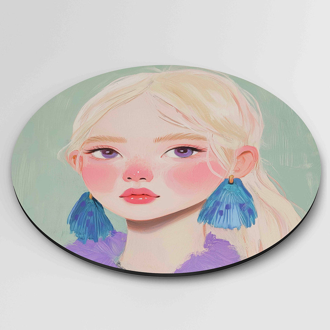 Portret met blauwe oorbellen Muurcirkel
