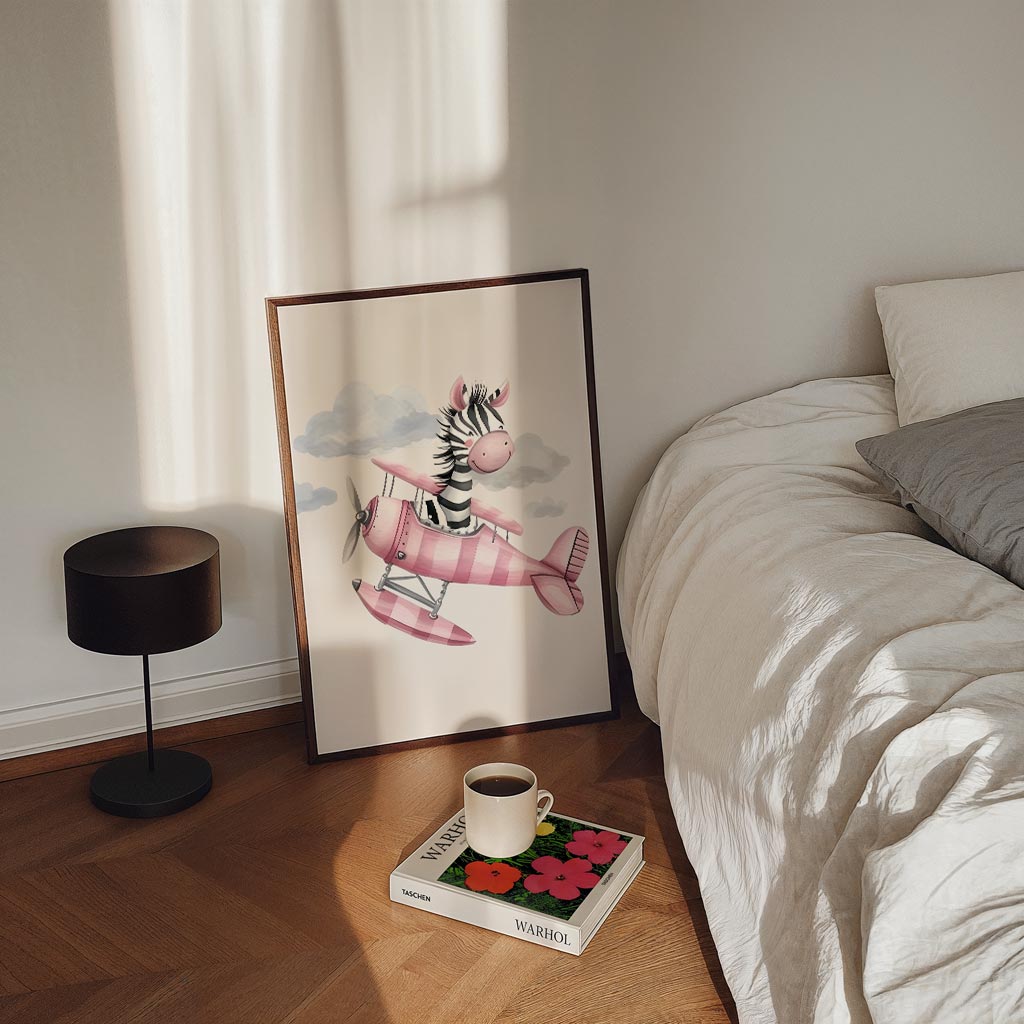 Dromerige Zebra in het Vliegtuig Poster-WallArtistic