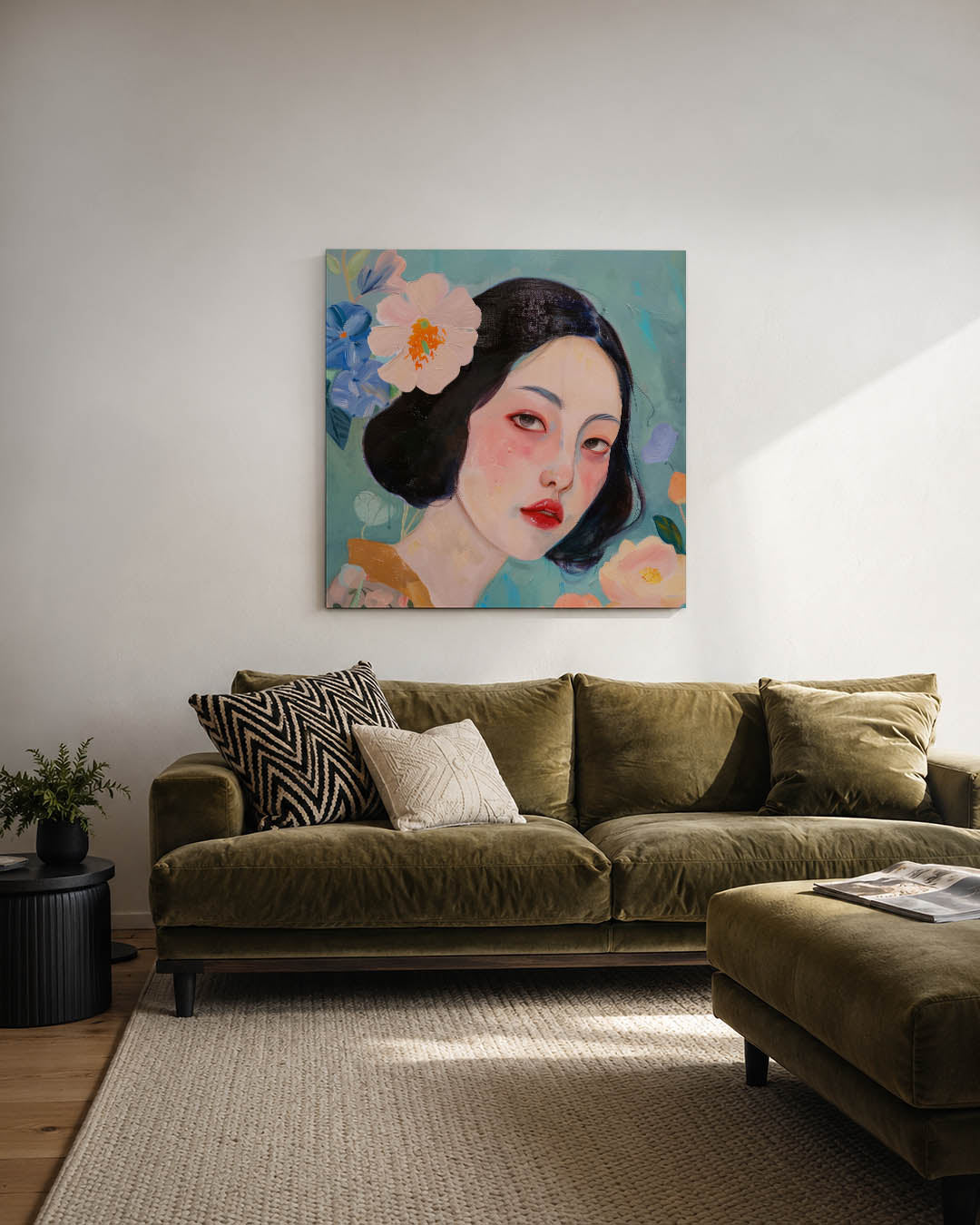Vrouwelijk portret bloemen Kunstwerk