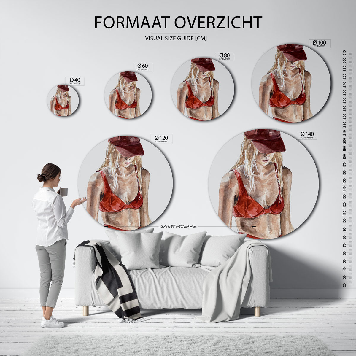 Vrouw in rode kleding Muurcirkel