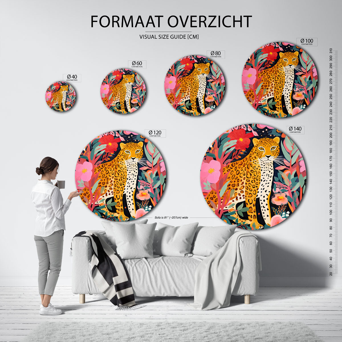 Luipaard tussen bloemen Muurcirkel