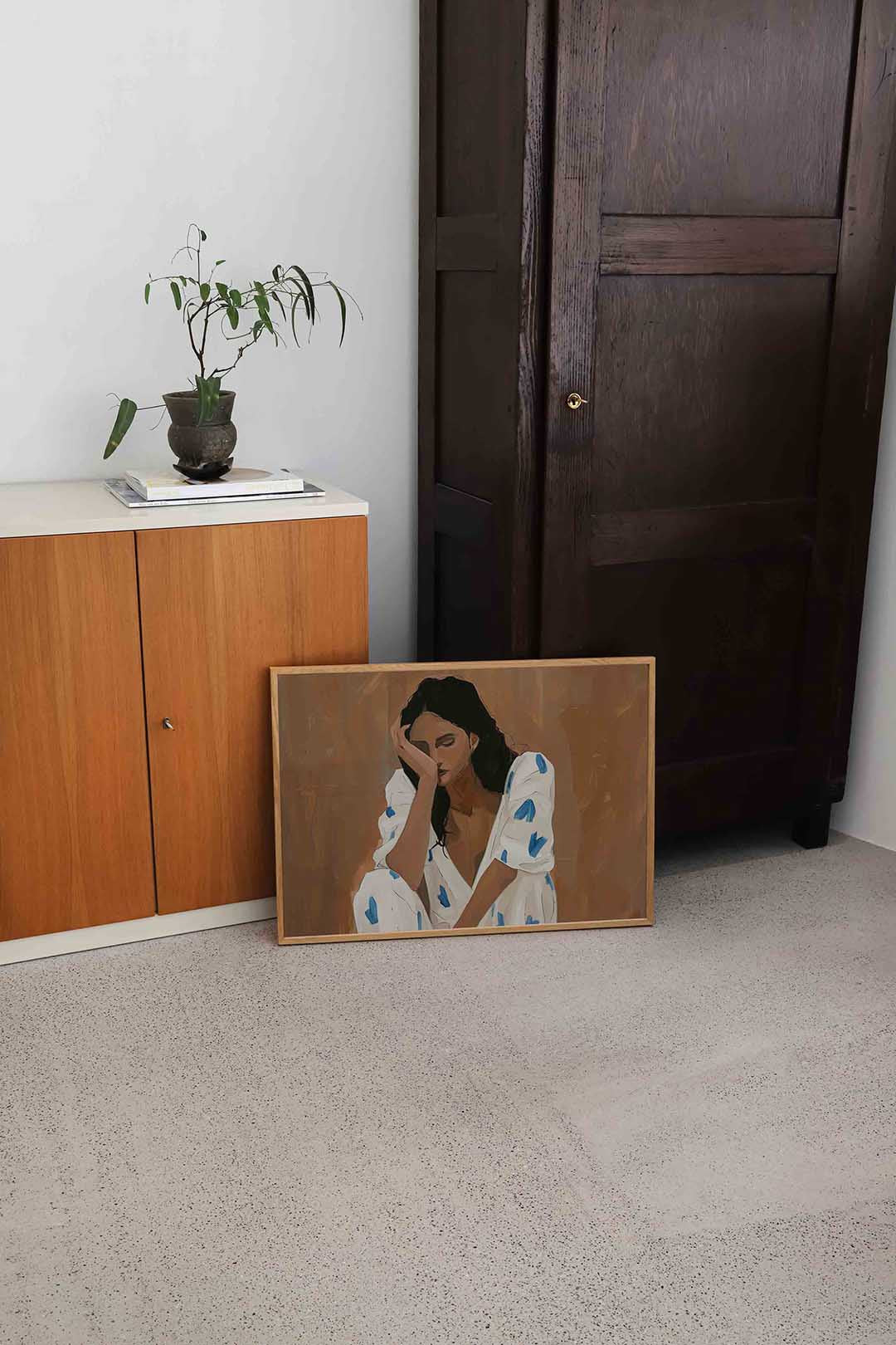 Vrouw met blauwe accenten Poster