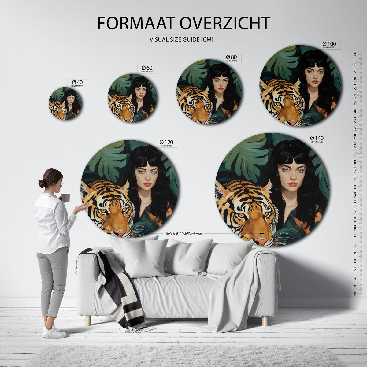 Tijger en vrouw Muurcirkel