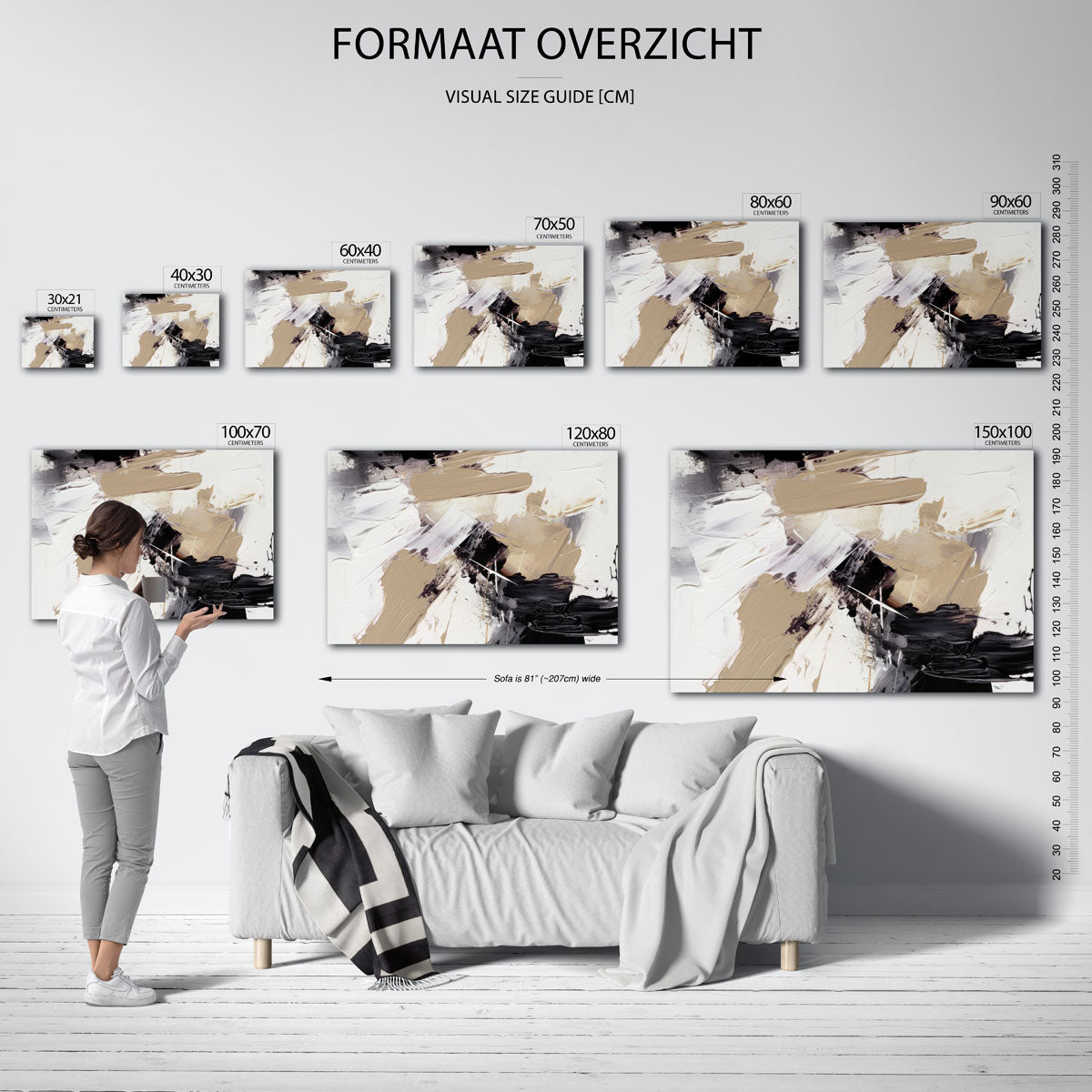 Abstracte beige en zwarte Poster