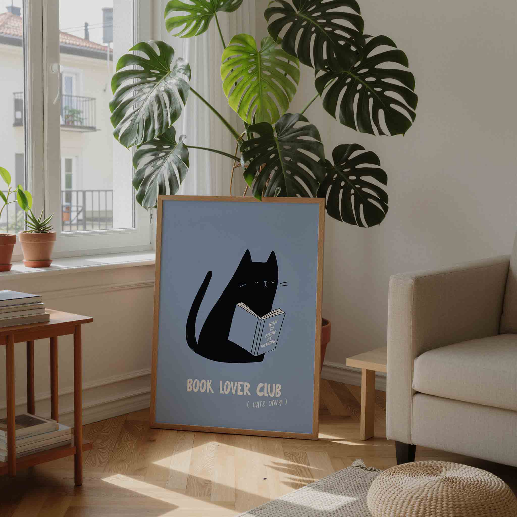 Kat met boek Poster