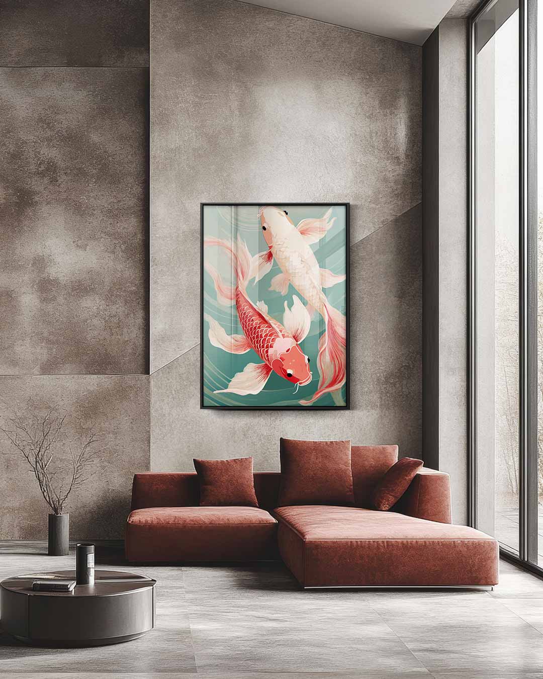 Dansende Koi Vissen Kunstwerk-canvas-dibond-plexiglas-wanddecoratie-WallArtistic