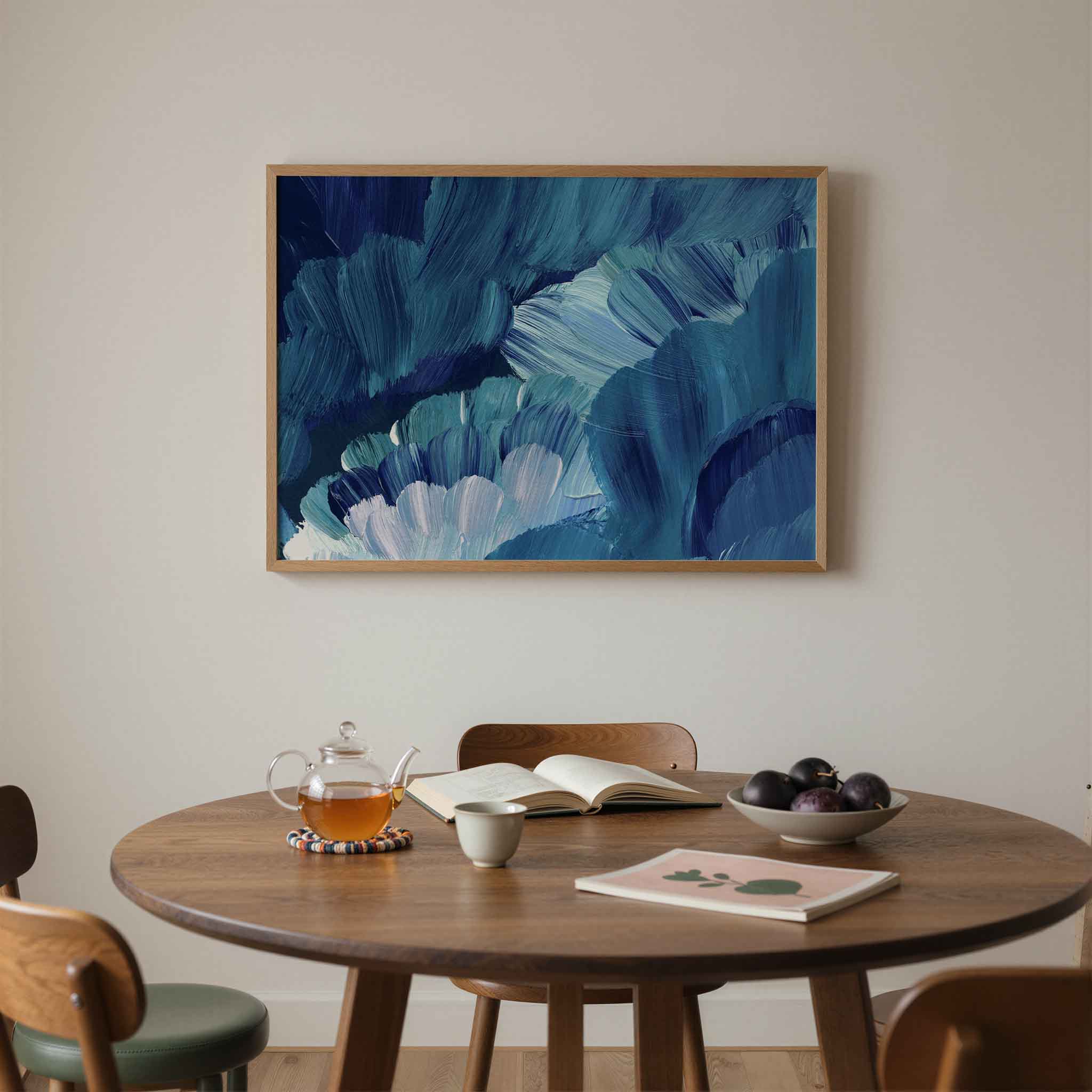 Blauwe penseelstreken Poster