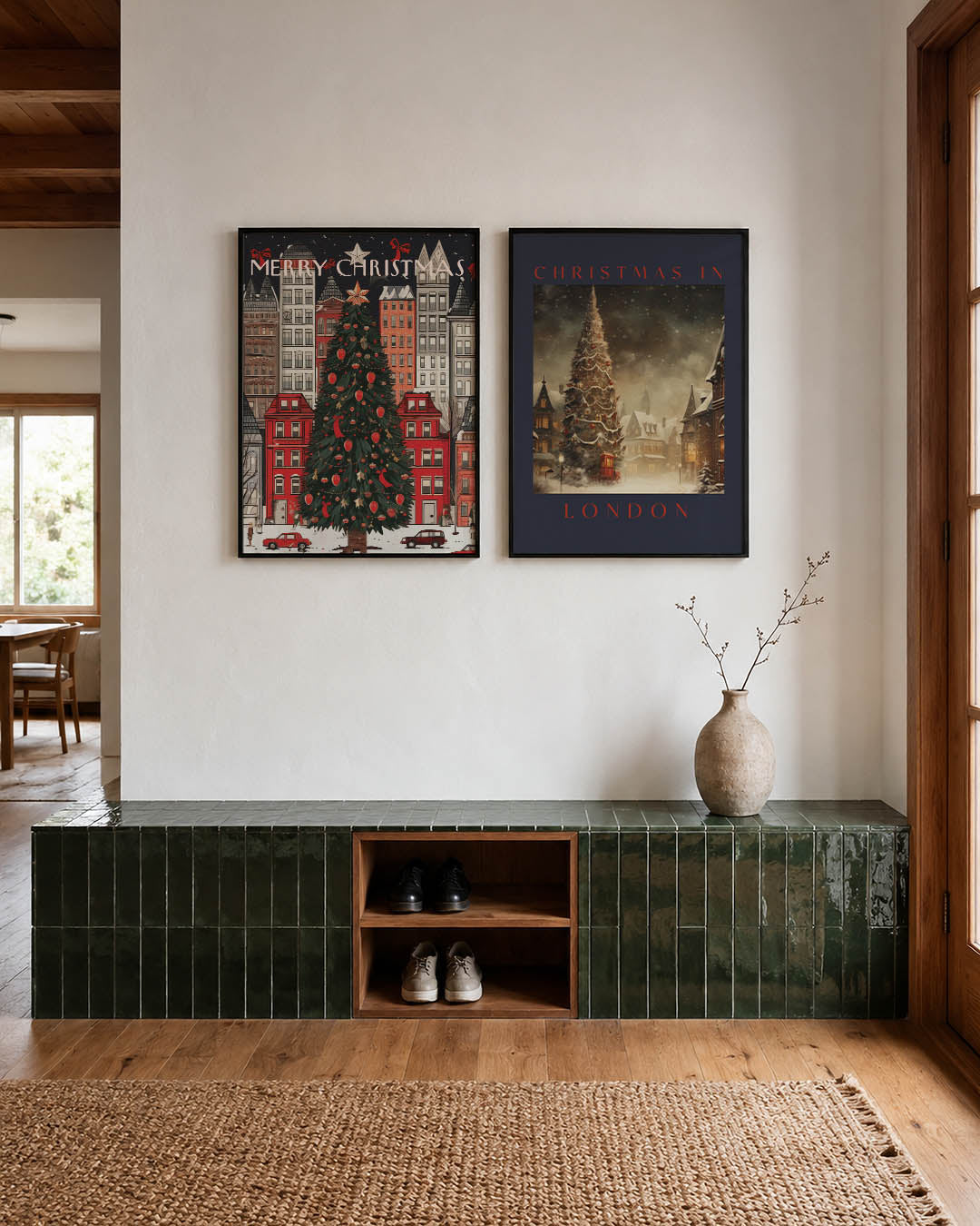 Kerstboom en gebouwen Posterset
