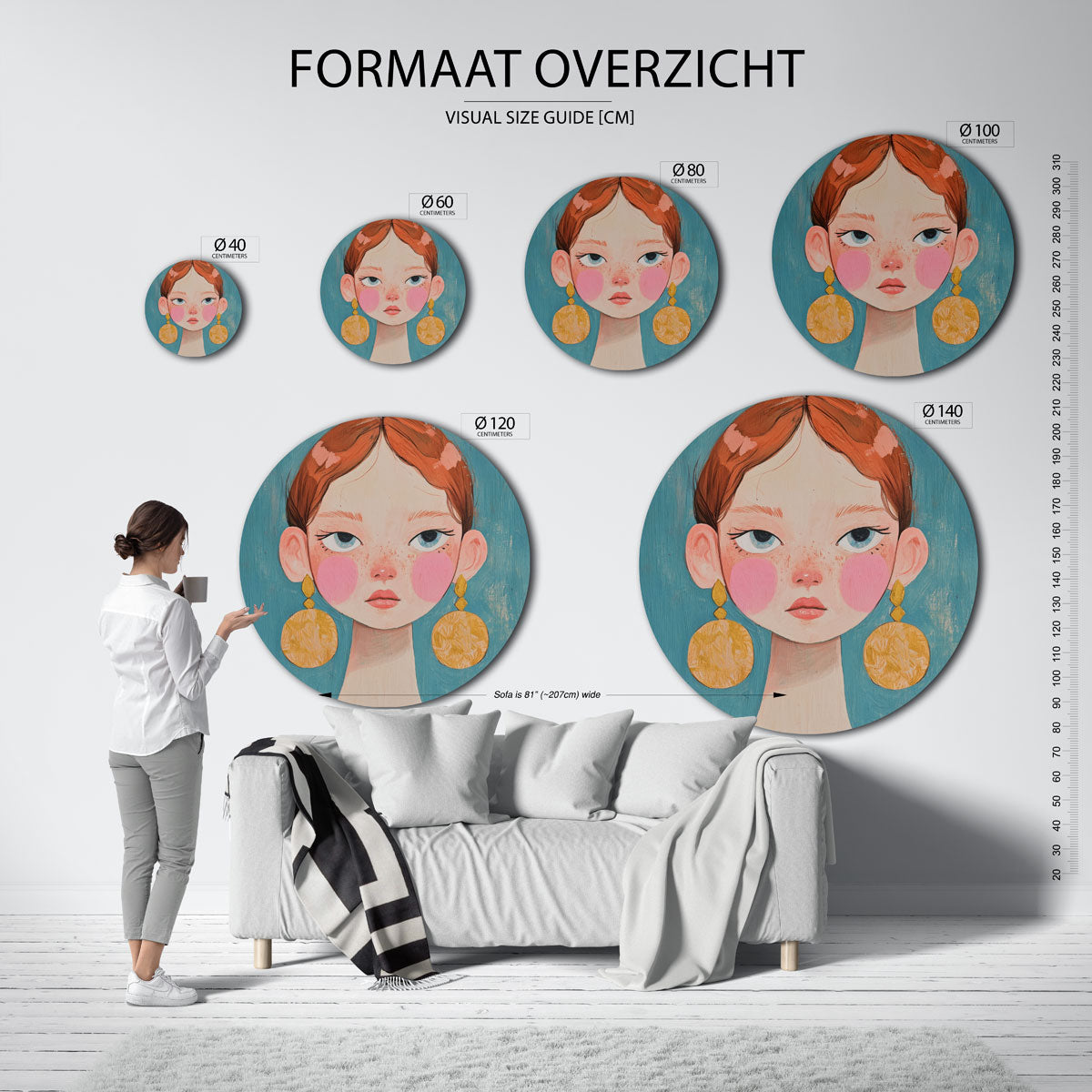 Portret met grote oorbellen Muurcirkel