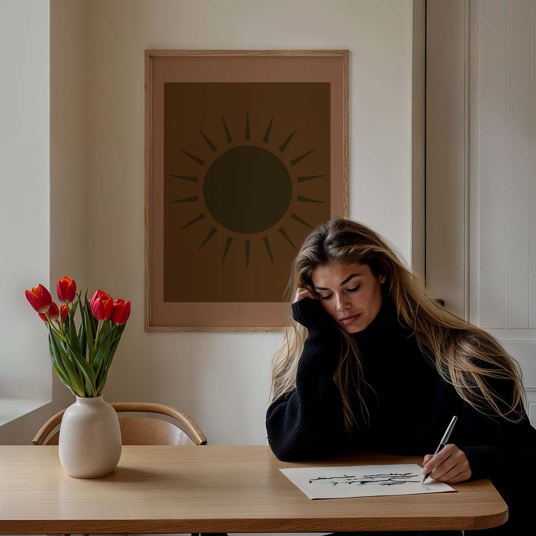 Zonnestraal Bruin Poster-WallArtistic