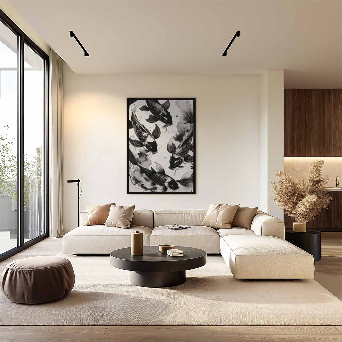 Zachte Gratie van Koi-visjes Kunstwerk-canvas-dibond-plexiglas-wanddecoratie-WallArtistic