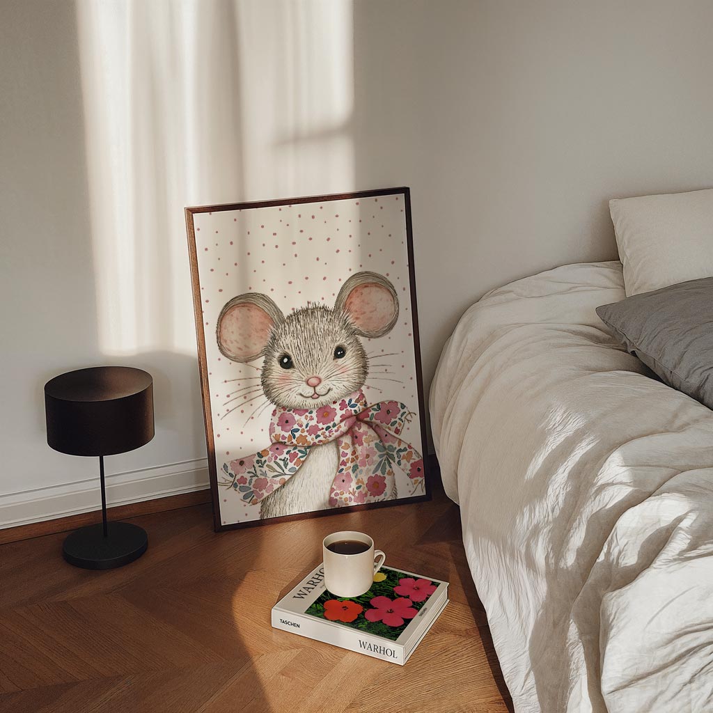 Schattige Muizenposter met Bloemensjaal Poster-WallArtistic