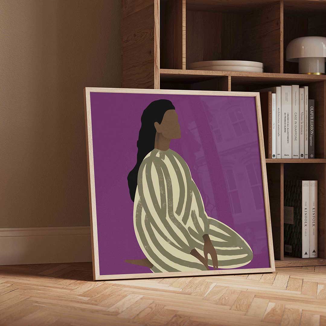 Zittende figuur met gestreepte kleding Poster