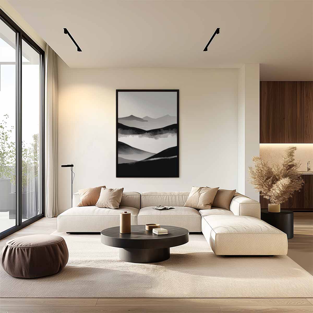 Sereen Landschap in Zwart & Wit Kunstwerk-canvas-dibond-plexiglas-wanddecoratie-WallArtistic