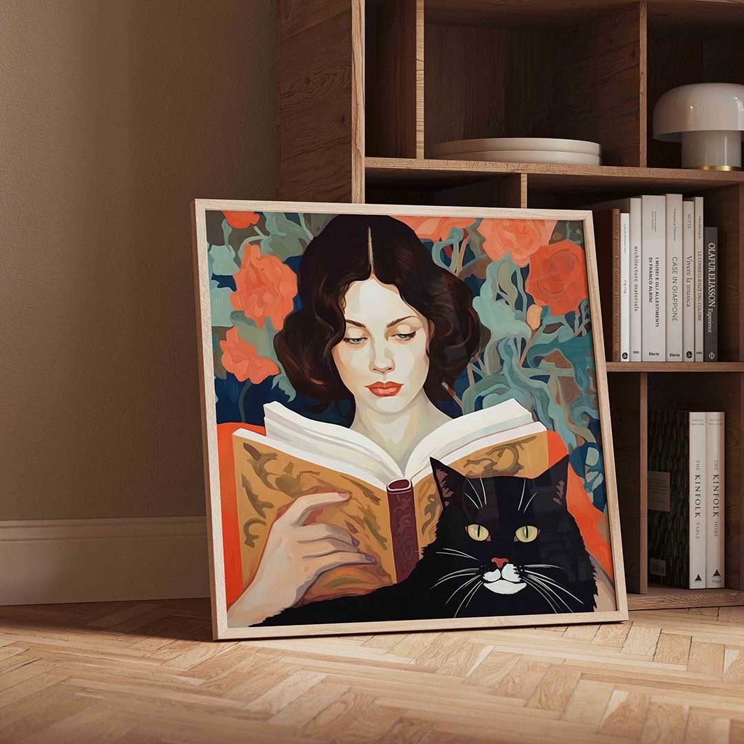 Lezende vrouw en kat Poster