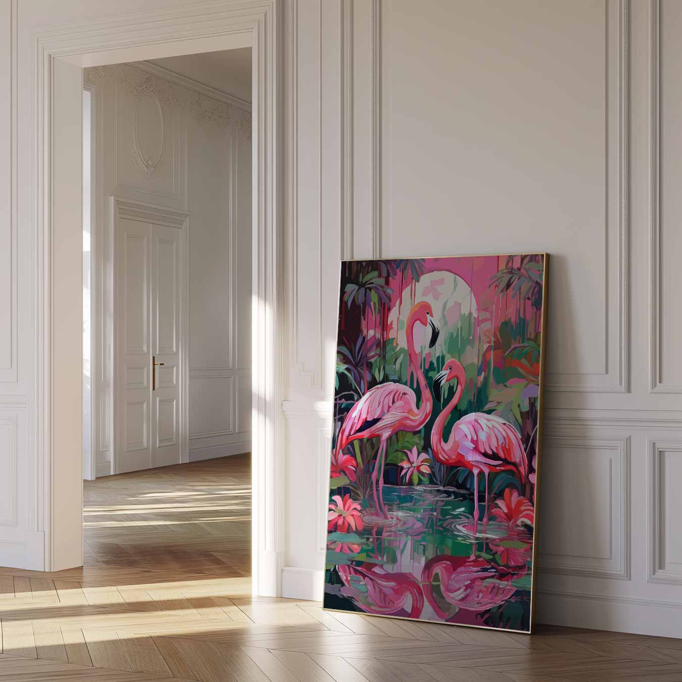 Tropische Flamingo Serenade Poster-WallArtistic
