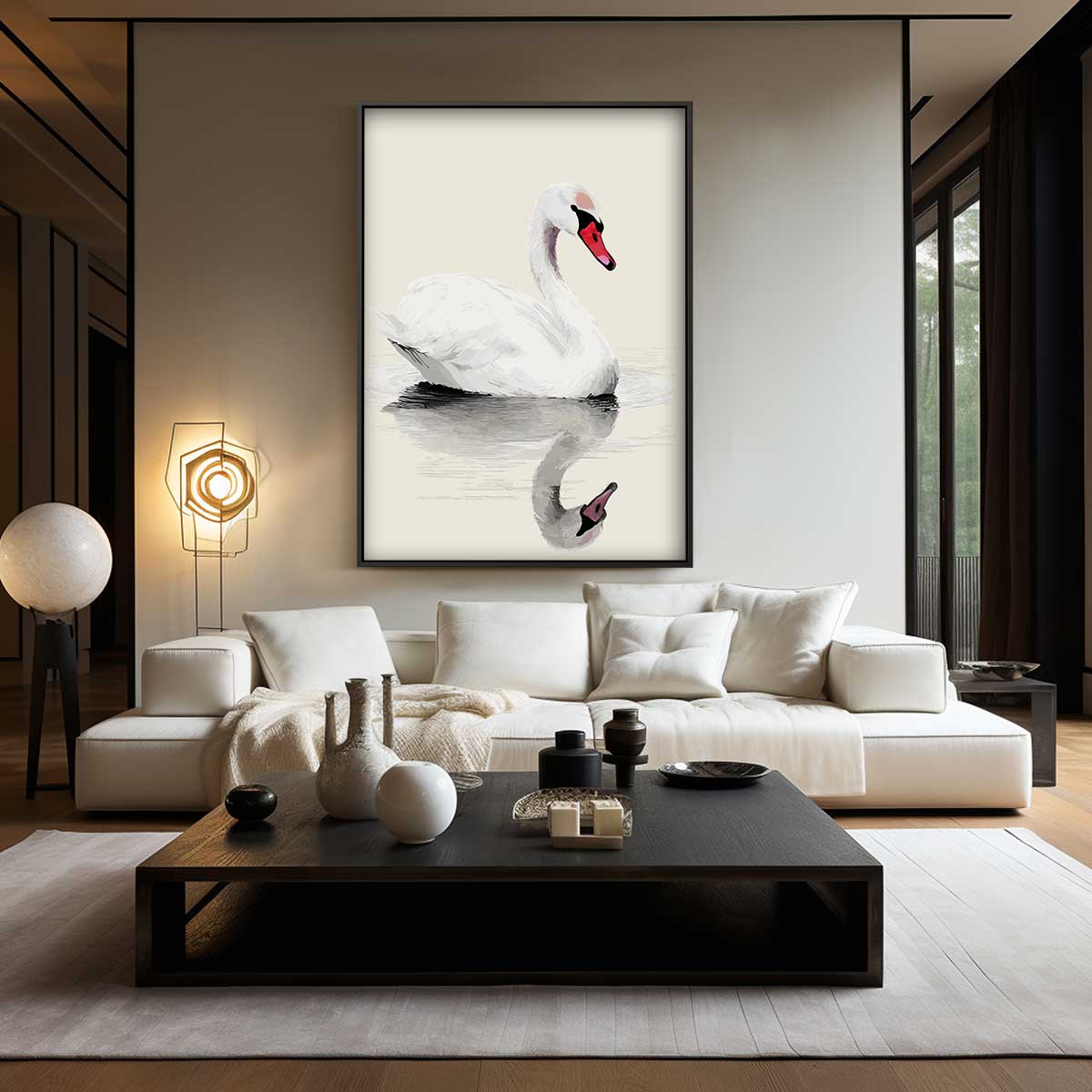 Elegante Zwaan op Stille Wateren Kunstwerk-canvas-dibond-plexiglas-wanddecoratie-WallArtistic