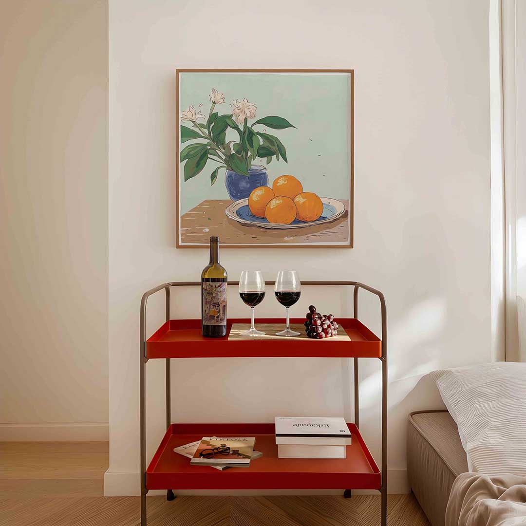 Sinaasappels en bloemen Poster