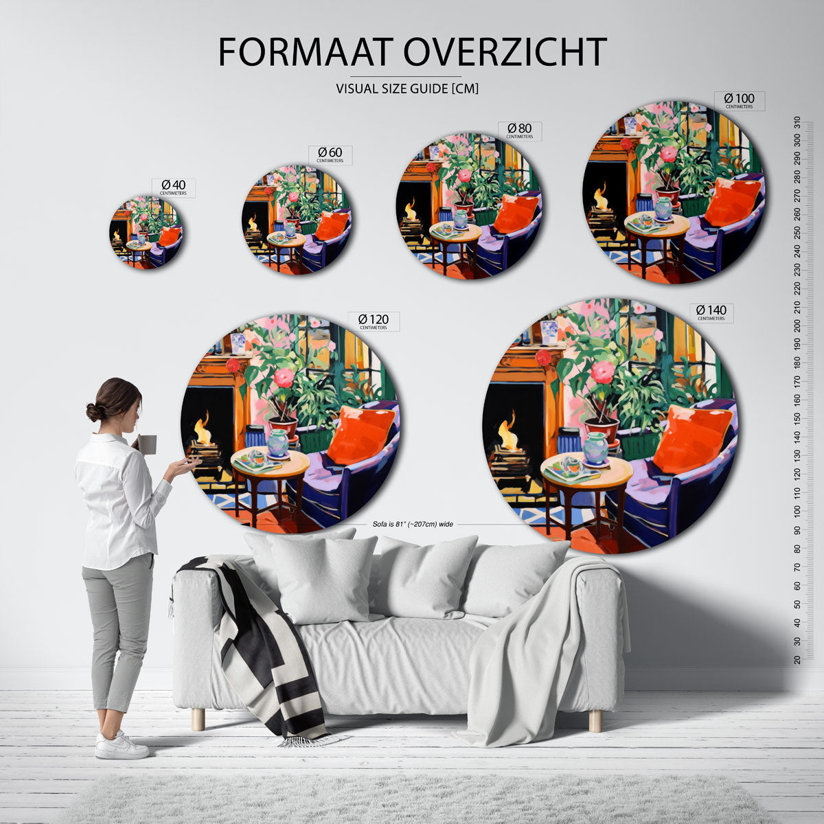 Interieur met open haard Muurcirkel