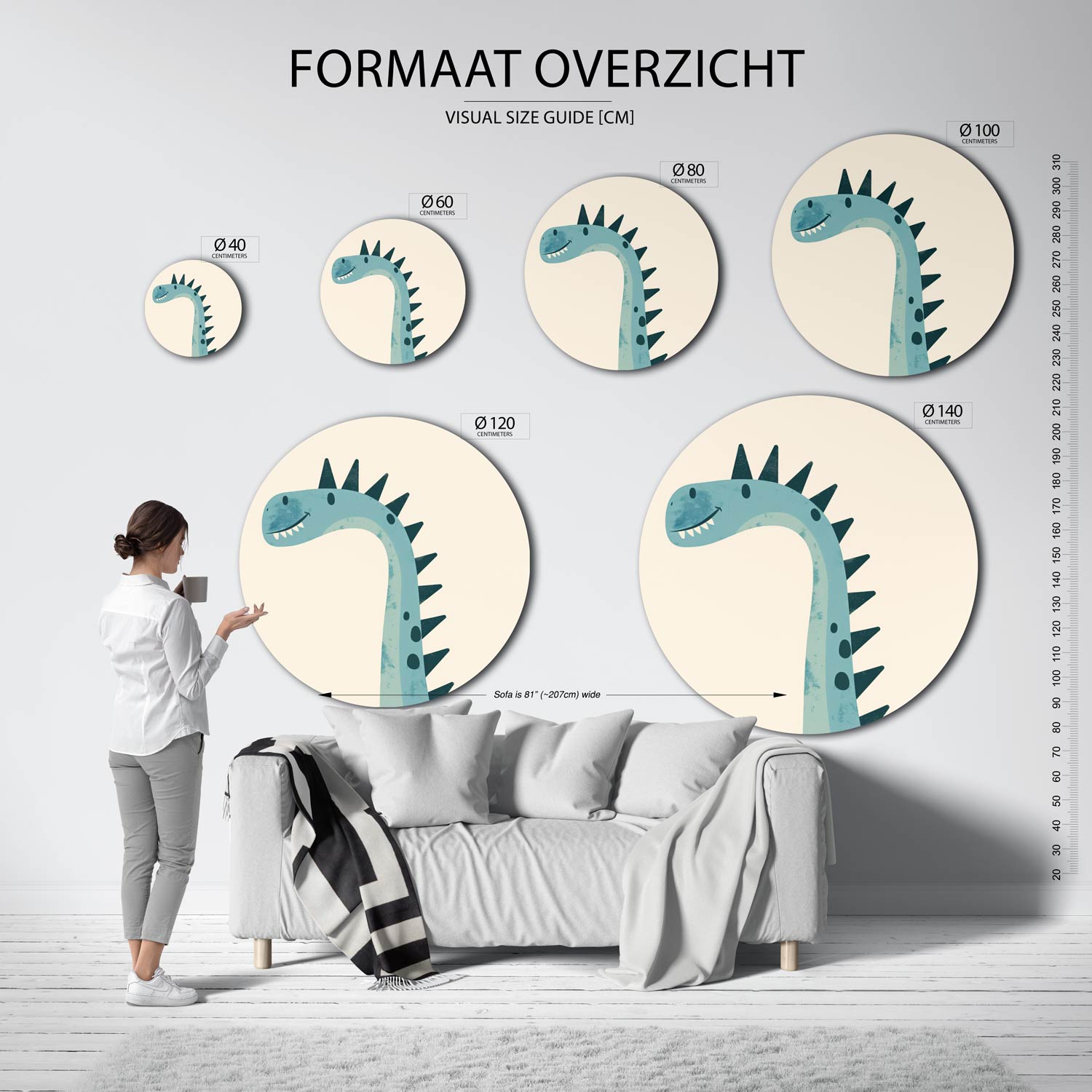 Blauwe dinosaurus Muurcirkel