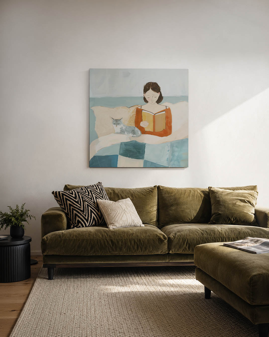 Lezende vrouw met kat Kunstwerk