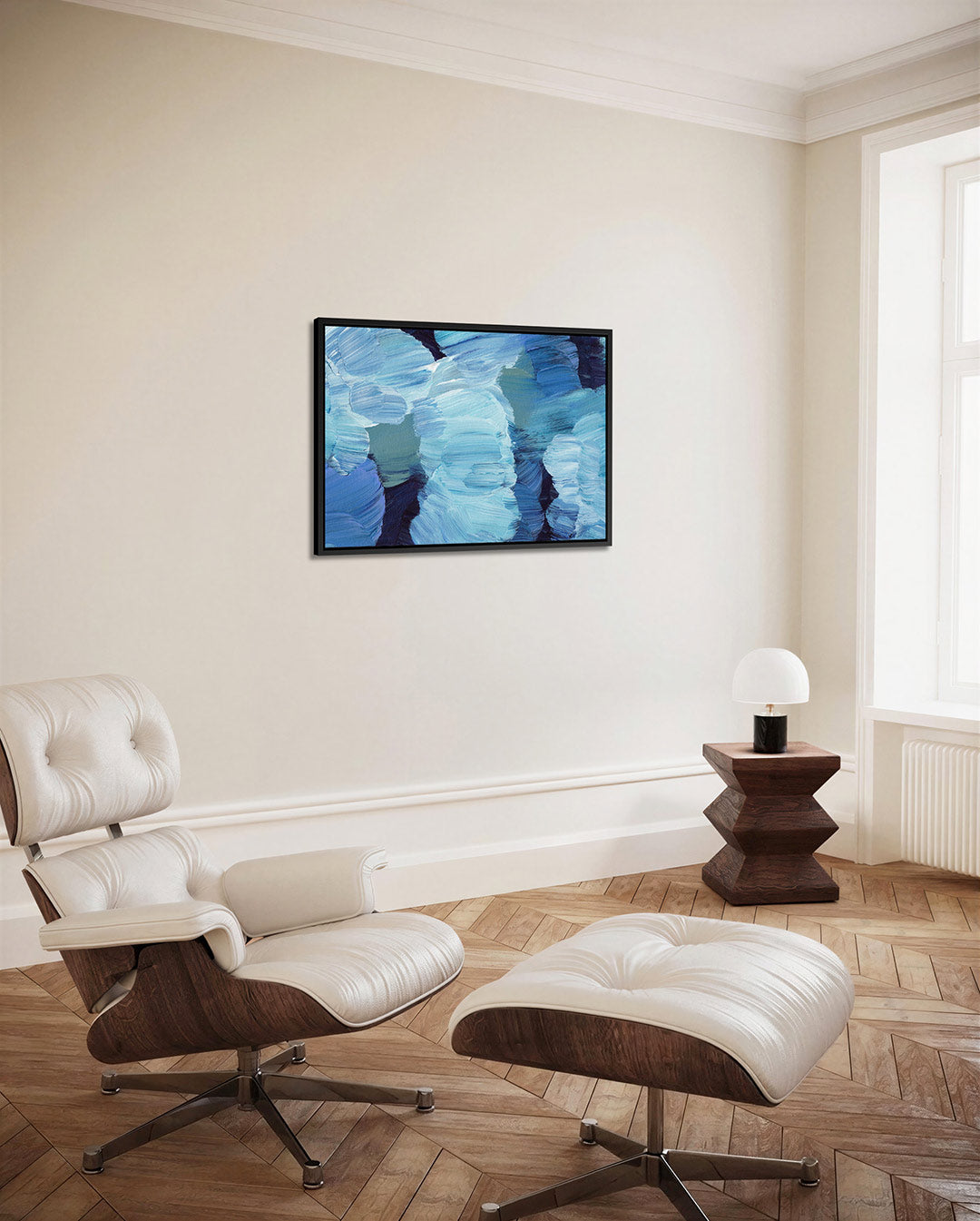 Dynamische blauwe vormen Kunstwerk
