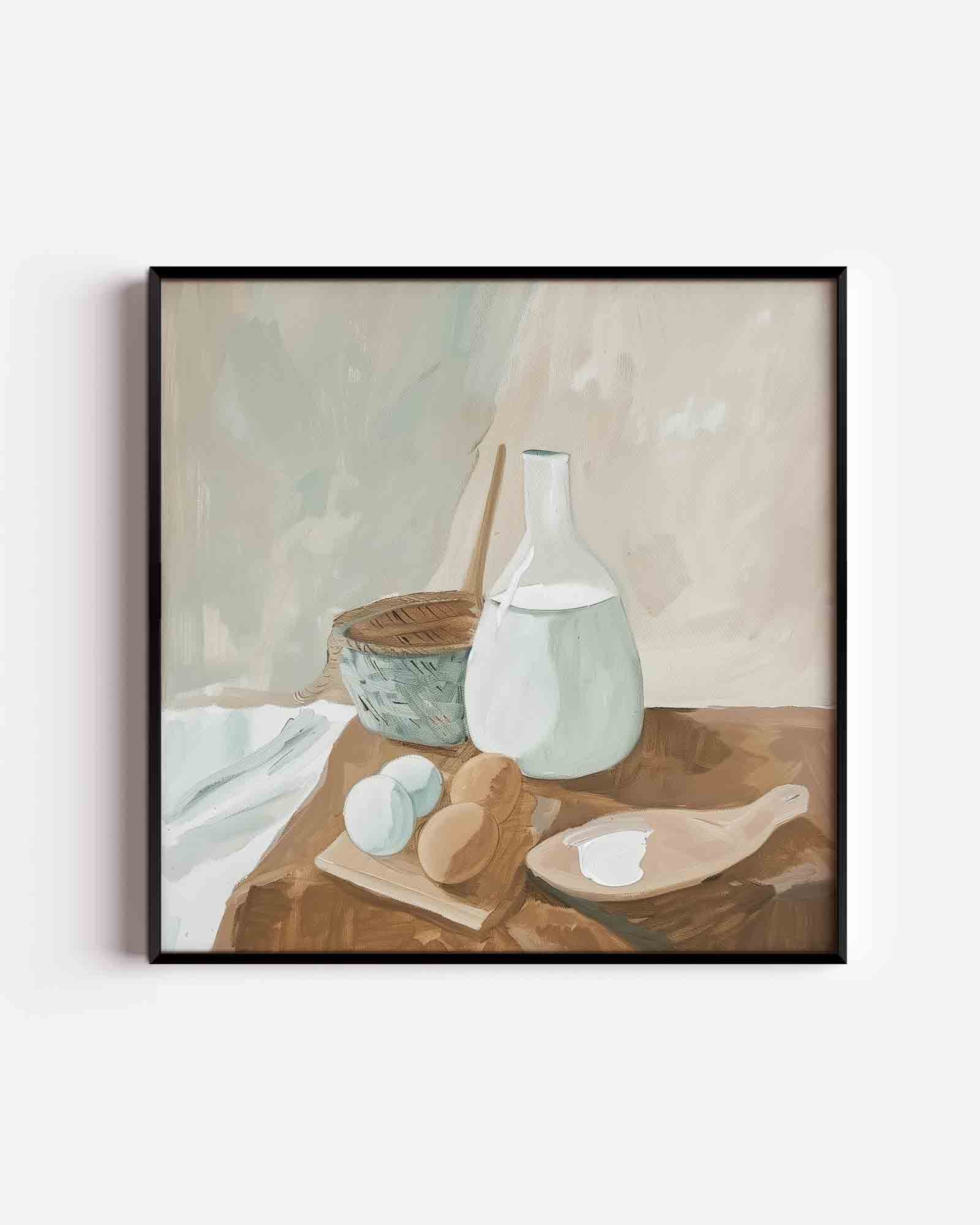 Stilleven met eieren en melk Poster