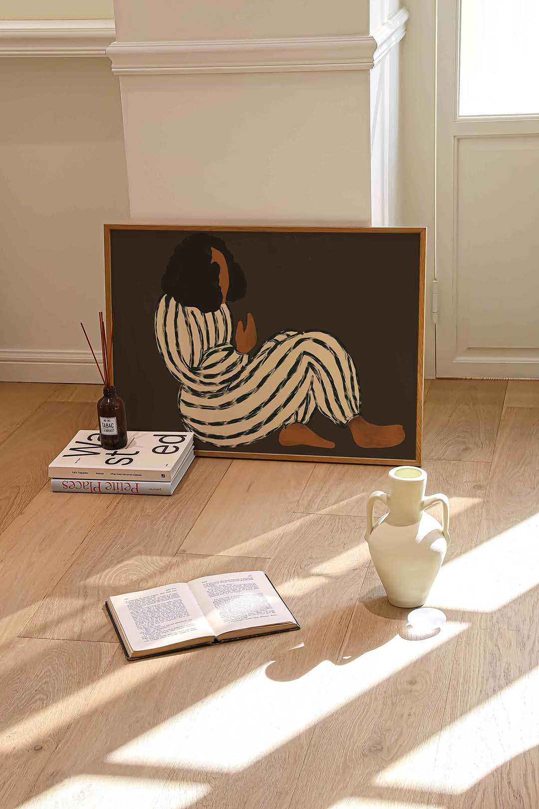 Zittende figuur met strepen Poster