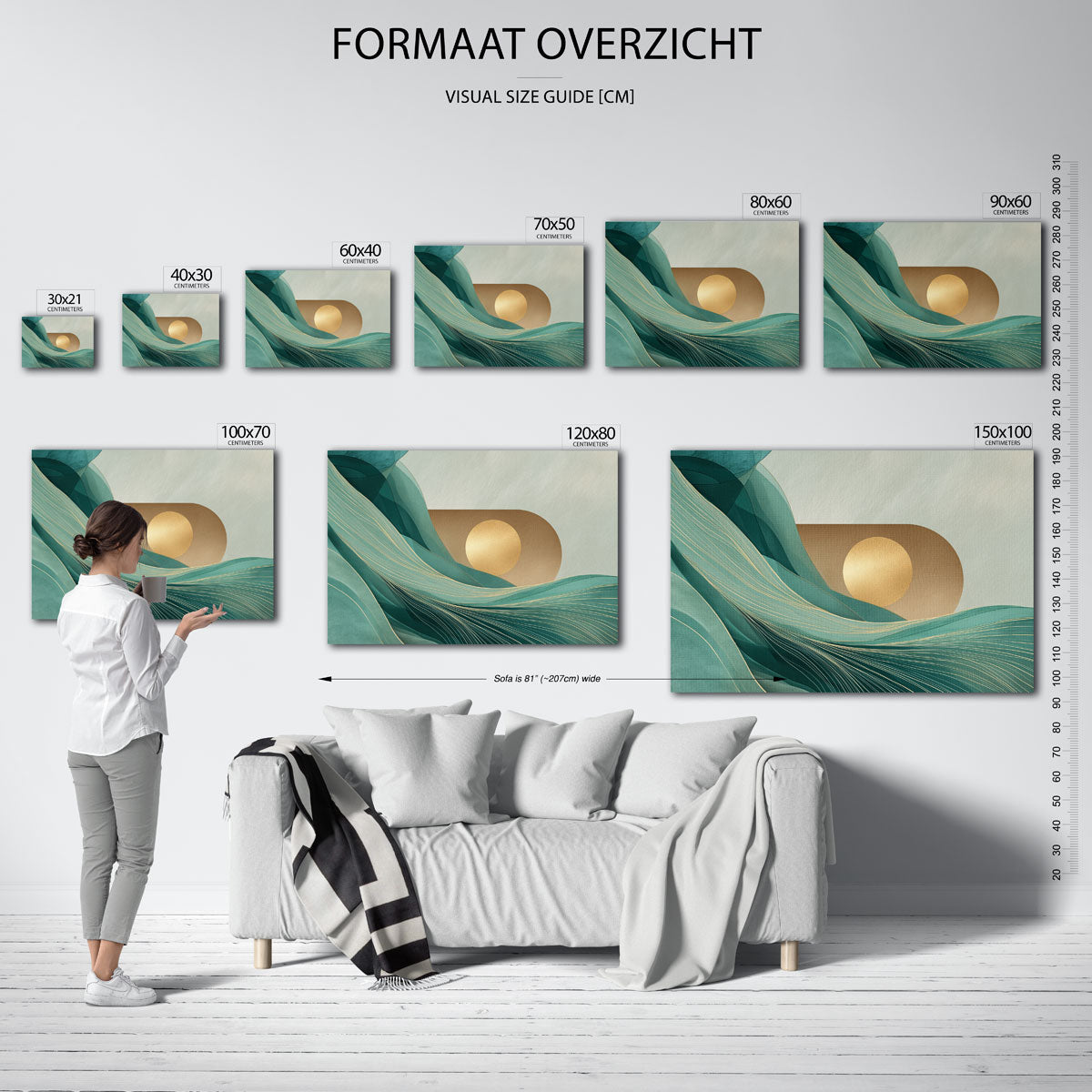 Gouden cirkel en golvende lijnen Poster