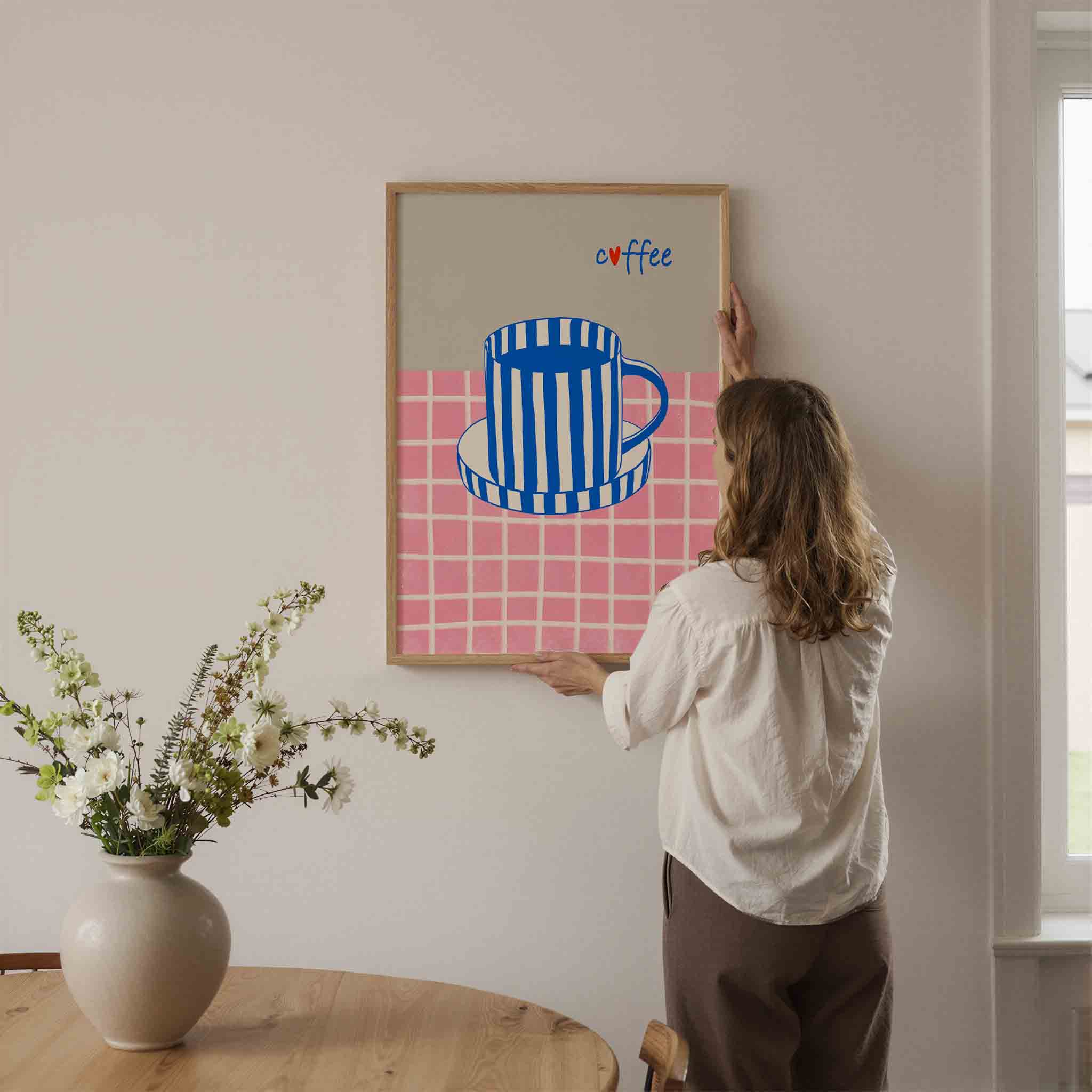 Gestreepte koffiekop Poster