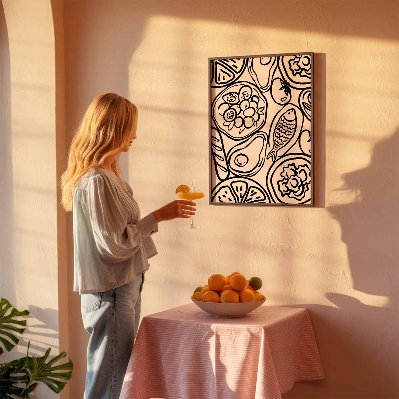 Stijlvolle Zwart-Wit Voedselillustratie Poster-WallArtistic