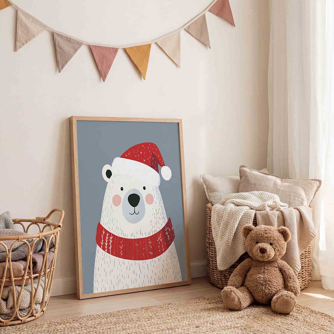 Ijsbeer met kerstmuts Poster