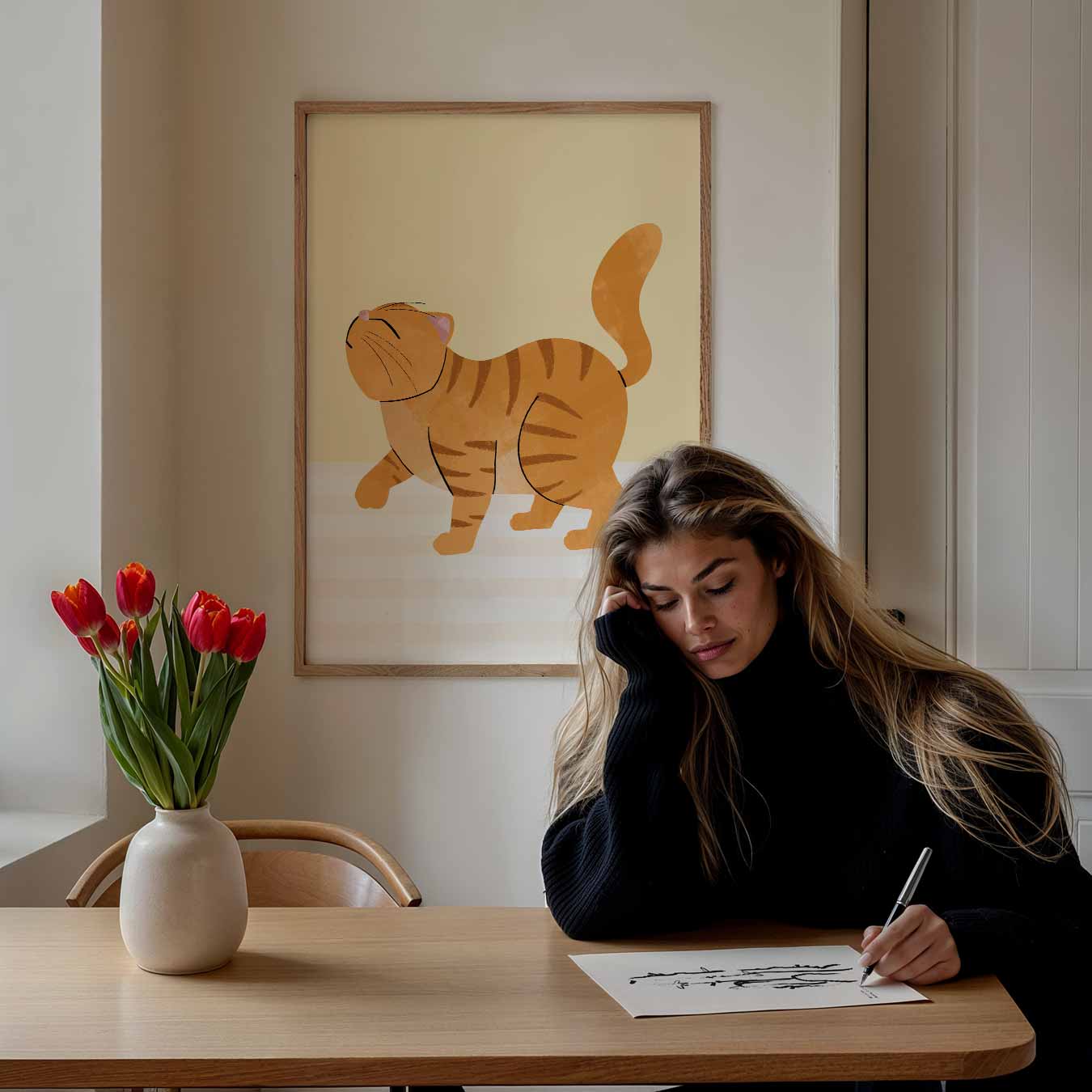 Dromerige Kat Illustratie Poster-WallArtistic