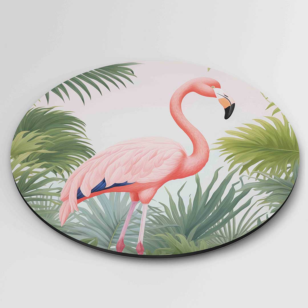 Flamingo en bladeren Muurcirkel