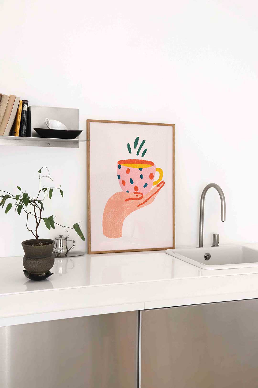 Hand met kopje Poster